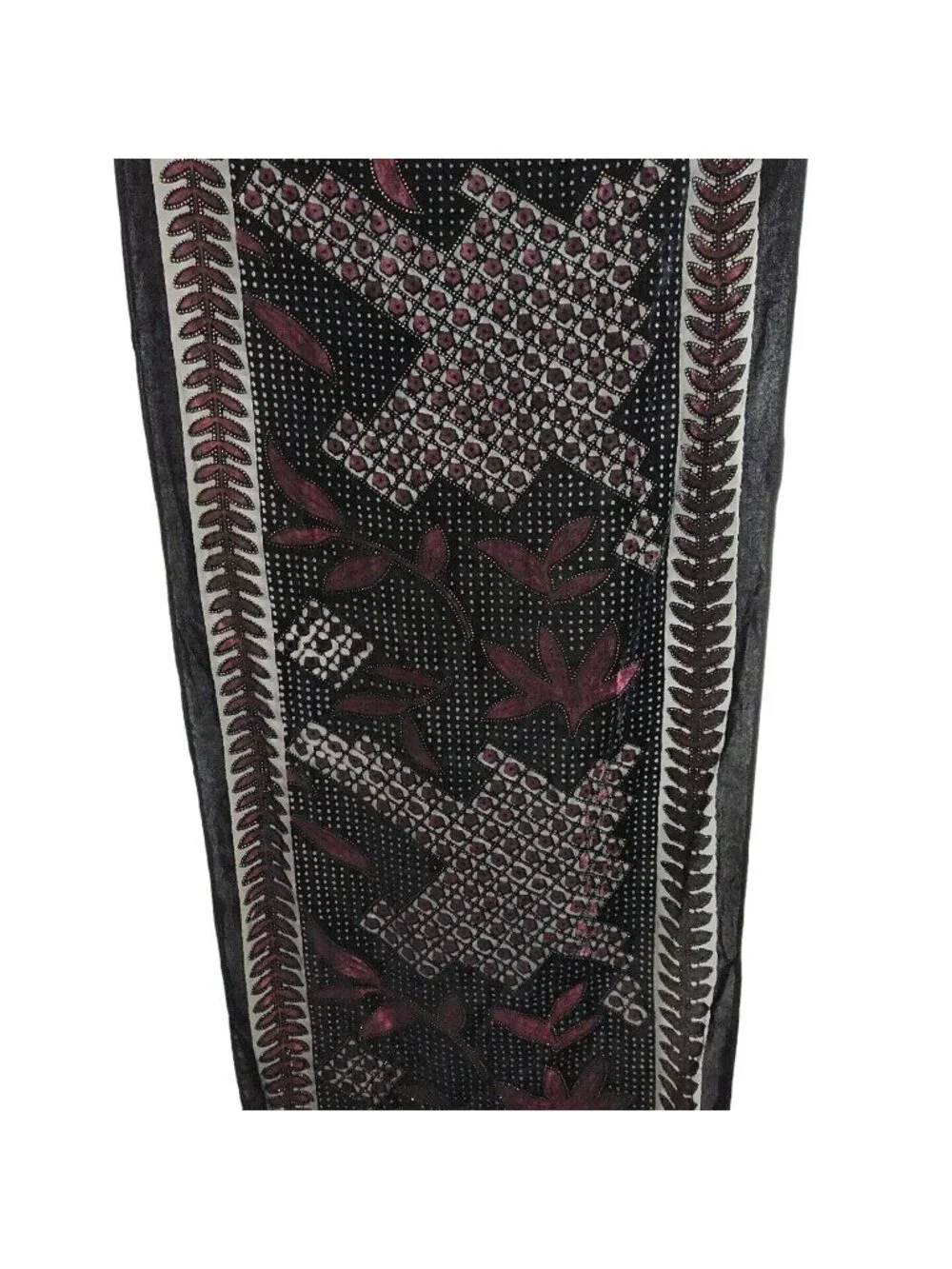 Black Pink Viscose Silk Flocked Scarf Wrap Fringe Lightweight Unbranded